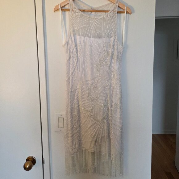 Illusion Neck, Fringe Bridal Short Dress - Picture 2 of 4